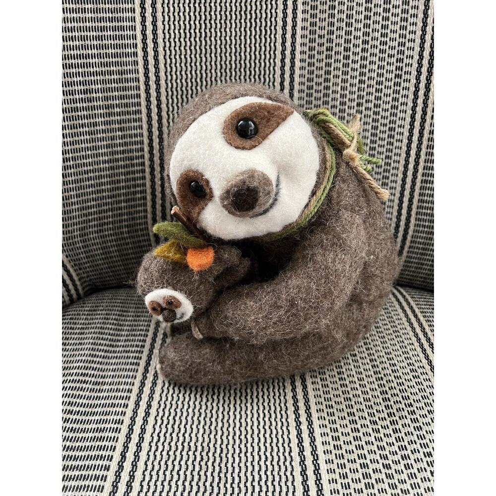 Goat and Goose Harvest Collection 3-Toed Sloth and Baby Brown Figures 9.25”‎